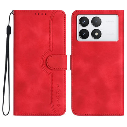 For Xiaomi Redmi K70 Heart Pattern Skin Feel Leather Phone Case(Red) - K70 Cases by buy2fix | Online Shopping UK | buy2fix