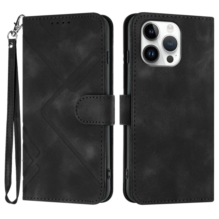 For iPhone 16 Pro Max Line Pattern Skin Feel Leather Phone Case(Black) - iPhone 16 Pro Max Cases by buy2fix | Online Shopping UK | buy2fix