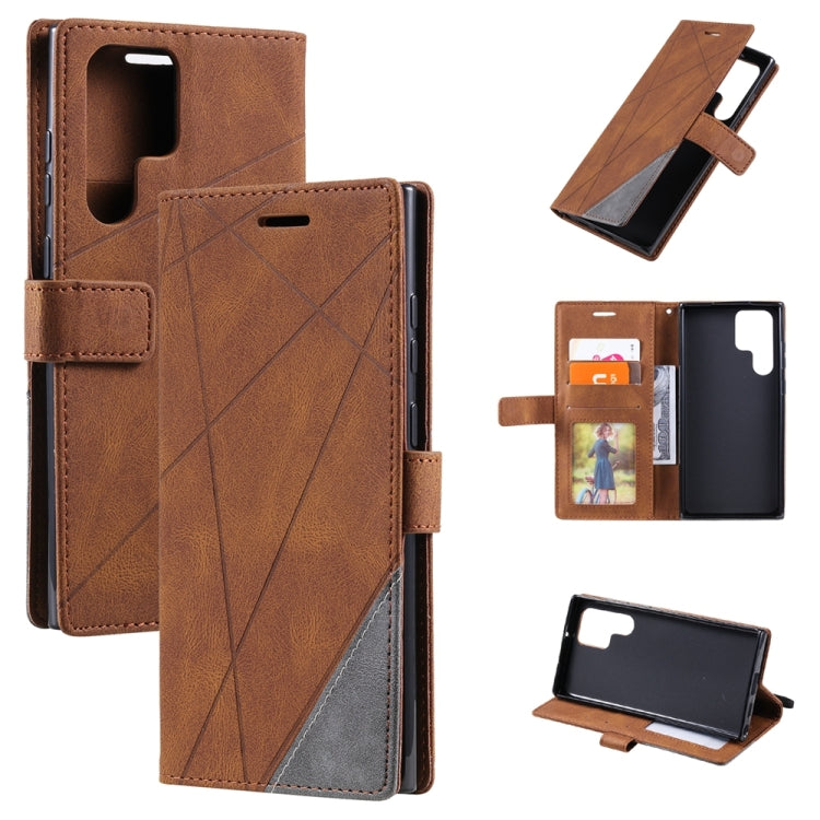 For Samsung Galaxy S24 Ultra 5G Skin Feel Splicing Leather Phone Case(Brown) - Galaxy S24 Ultra 5G Cases by buy2fix | Online Shopping UK | buy2fix