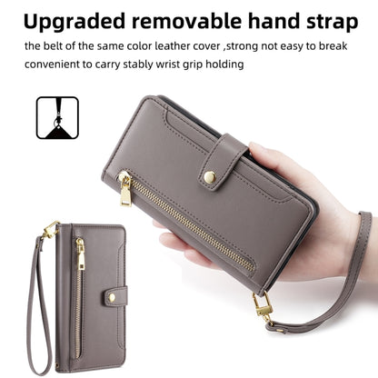 For Xiaomi Redmi Note 12 Sheep Texture Cross-body Zipper Wallet Leather Phone Case(Grey) - Xiaomi Cases by buy2fix | Online Shopping UK | buy2fix