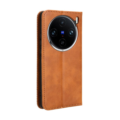 For vivo X100 Pro 5G Magnetic Buckle Retro Texture Leather Phone Case(Brown) - X100 Pro Cases by buy2fix | Online Shopping UK | buy2fix