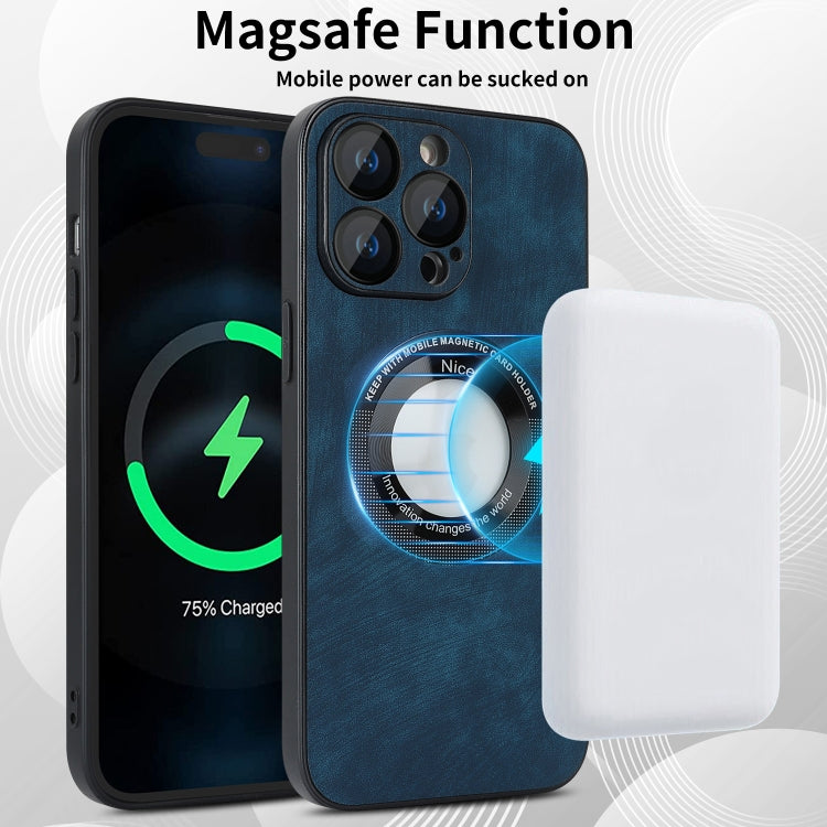 For iPhone 14 Pro Skin Feel Leather MagSafe Magnetic Phone Case(Blue) - iPhone 14 Pro Cases by buy2fix | Online Shopping UK | buy2fix