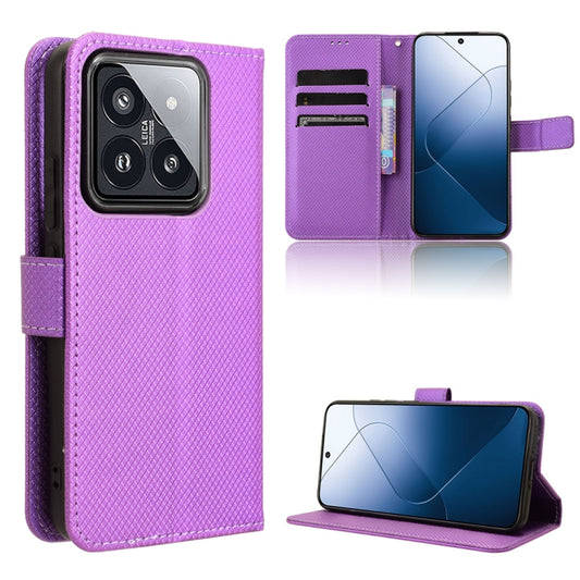 For Xiaomi 14 Diamond Texture Leather Phone Case(Purple) - 14 Cases by buy2fix | Online Shopping UK | buy2fix