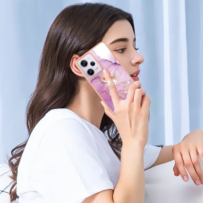 For Xiaomi Poco X5 Pro 5G Electroplating Marble IMD TPU Phone Case with Ring Holder(Purple 001) - Xiaomi Cases by buy2fix | Online Shopping UK | buy2fix