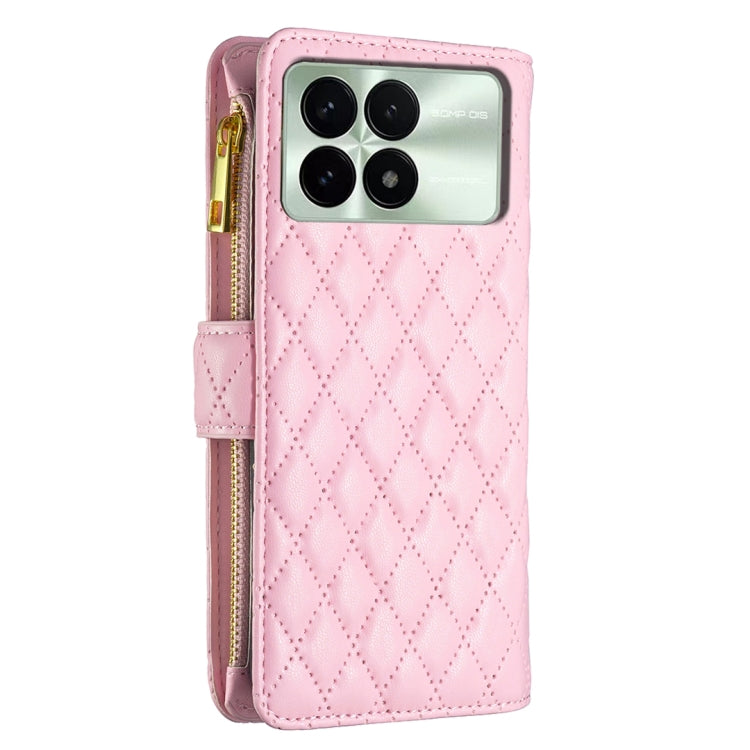 For Xiaomi Redmi K70 / K70 Pro Diamond Lattice Zipper Wallet Leather Flip Phone Case(Pink) - K70 Pro Cases by buy2fix | Online Shopping UK | buy2fix