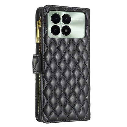 For Xiaomi Redmi K70 / K70 Pro Diamond Lattice Zipper Wallet Leather Flip Phone Case(Black) - K70 Pro Cases by buy2fix | Online Shopping UK | buy2fix