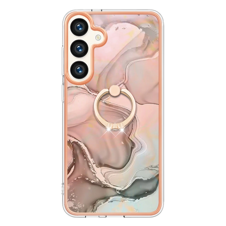 For Samsung Galaxy S24 5G Electroplating Marble Dual-side IMD Phone Case with Ring(Rose Gold 015) - Galaxy S24 5G Cases by buy2fix | Online Shopping UK | buy2fix