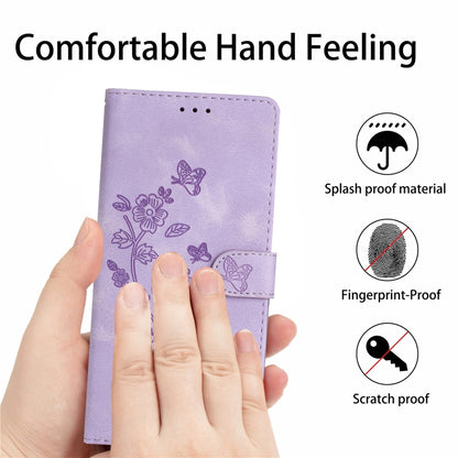 For iPhone 16 Plus Flower Butterfly Embossing Pattern Leather Phone Case(Purple) - iPhone 16 Plus Cases by buy2fix | Online Shopping UK | buy2fix