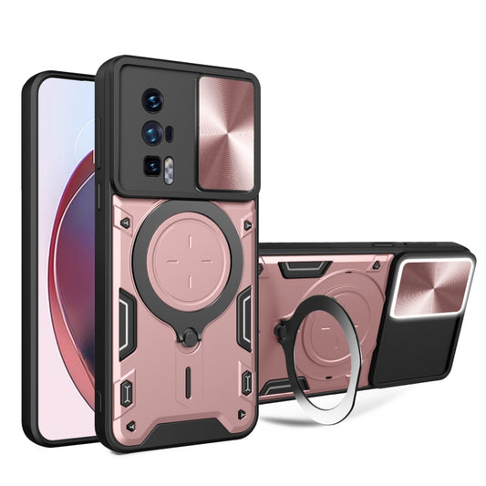 For Xiaomi Poco F5 Pro/Redmi K60  CD Texture Sliding Camshield Magnetic Holder Phone Case(Pink) - Xiaomi Cases by buy2fix | Online Shopping UK | buy2fix