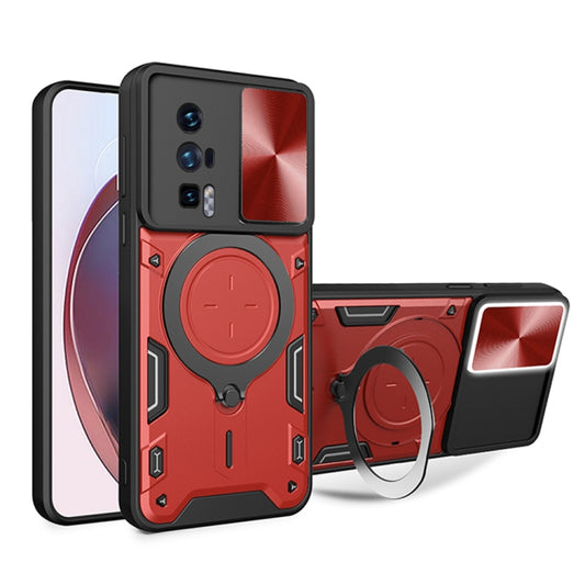 For Xiaomi Poco F5 Pro/Redmi K60  CD Texture Sliding Camshield Magnetic Holder Phone Case(Red) - Xiaomi Cases by buy2fix | Online Shopping UK | buy2fix