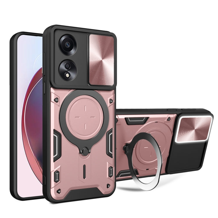For OPPO A58 4G Global CD Texture Sliding Camshield Magnetic Holder Phone Case(Pink) - OPPO Cases by buy2fix | Online Shopping UK | buy2fix
