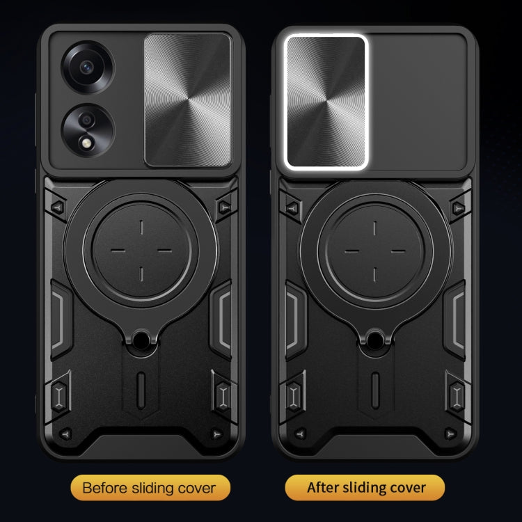 For OPPO A58 4G Global CD Texture Sliding Camshield Magnetic Holder Phone Case(Blue) - OPPO Cases by buy2fix | Online Shopping UK | buy2fix