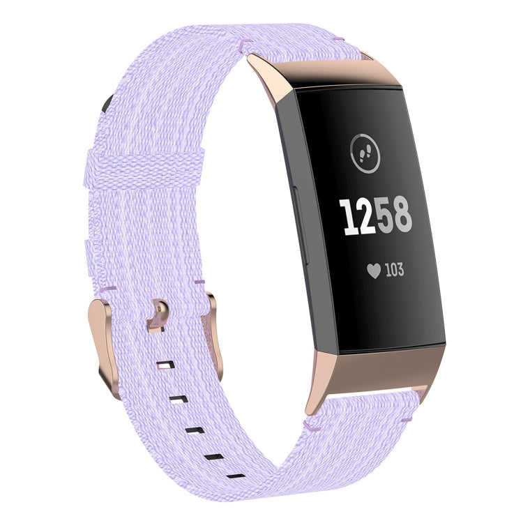 For Fitbit Charge 4 / Charge 3 / Charge 3 SE Stainless Steel Head Grain Nylon Denim Replacement Strap Watchband(Light Purple) - Watch Bands by buy2fix | Online Shopping UK | buy2fix