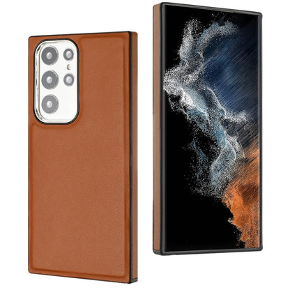 For Samsung Galaxy S22 Ultra 5G Leather Texture Full Coverage Phone Case(Brown) - Galaxy S22 Ultra 5G Cases by buy2fix | Online Shopping UK | buy2fix