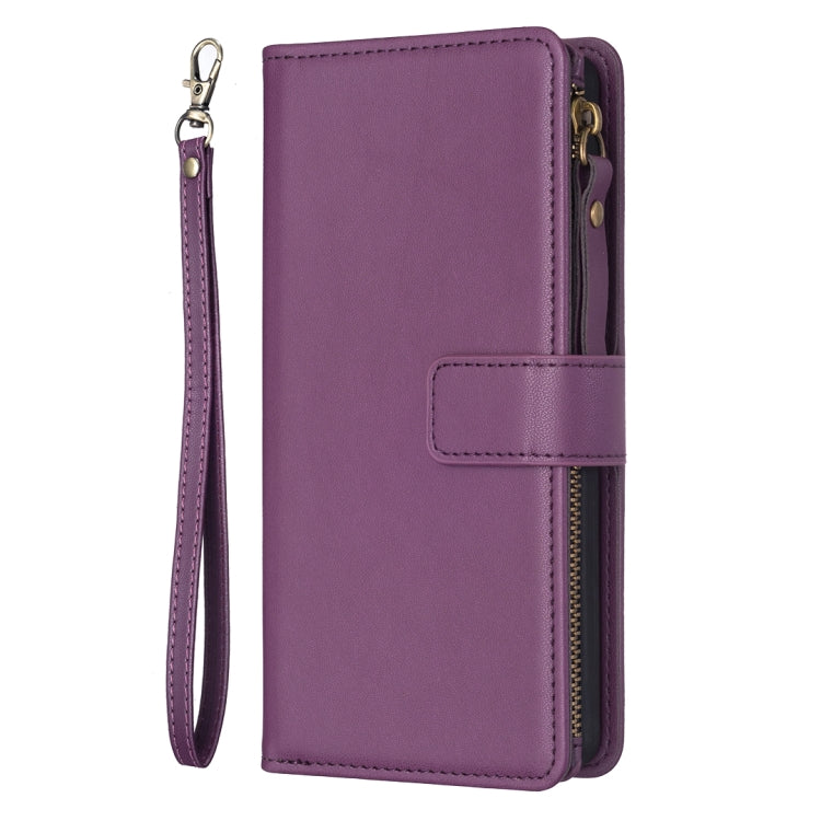 For Samsung Galaxy S21 Ultra 5G 9 Card Slots Zipper Wallet Leather Flip Phone Case(Dark Purple) - Galaxy S21 Ultra 5G Cases by buy2fix | Online Shopping UK | buy2fix