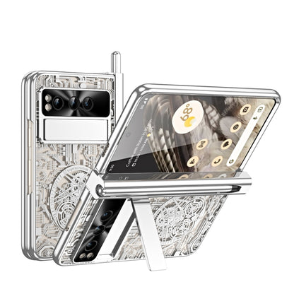 For Google Pixel Fold Mechanical Legend Integrated Electroplating All-inclusive Phone Case with Pen Slot(Silver) - Google Cases by buy2fix | Online Shopping UK | buy2fix