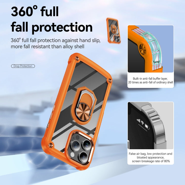 For iPhone 16 Pro TPU + PC Lens Protection Phone Case with Ring Holder(Orange) - iPhone 16 Pro Cases by buy2fix | Online Shopping UK | buy2fix