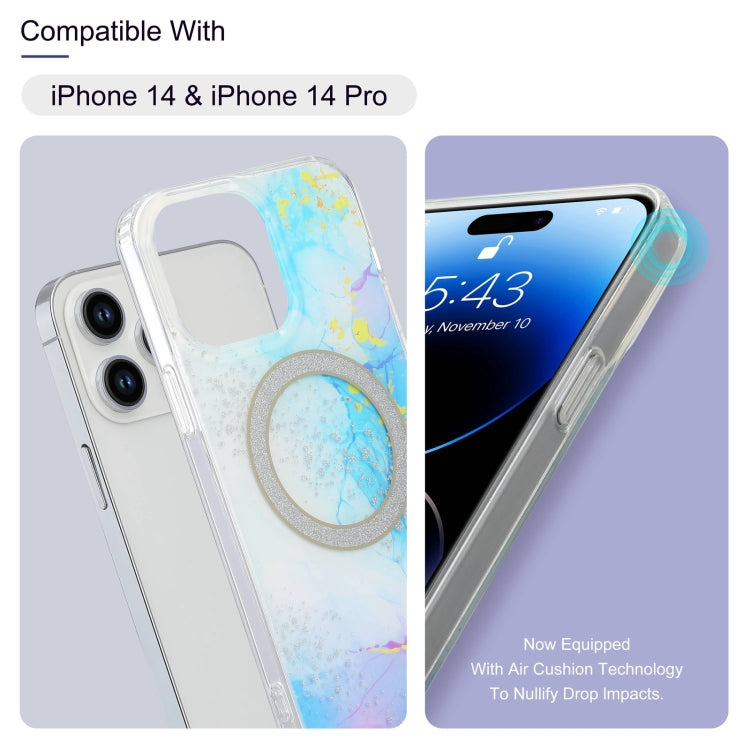For iPhone 15 Dual-side IMD Marble Magsafe Phone Case(Dark Blue) - iPhone 15 Cases by buy2fix | Online Shopping UK | buy2fix
