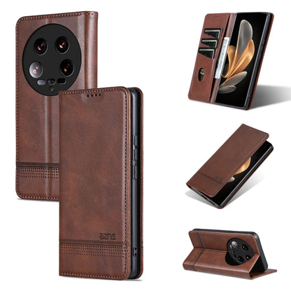 For Xiaomi 14 Ultra AZNS Magnetic Calf Texture Flip Leather Phone Case(Dark Brown) - 14 Ultra Cases by AZNS | Online Shopping UK | buy2fix