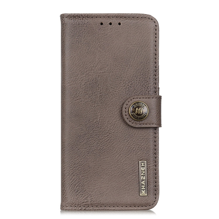 For iPhone 16 KHAZNEH Cowhide Texture Horizontal Flip Leather Phone Case(Khaki) - iPhone 16 Cases by buy2fix | Online Shopping UK | buy2fix