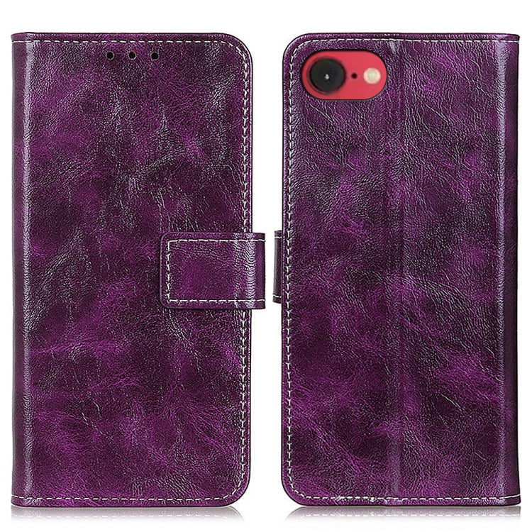 For iPhone SE 2024 Retro Crazy Horse Texture Horizontal Flip Leather Phone Case(Purple) - More iPhone Cases by buy2fix | Online Shopping UK | buy2fix