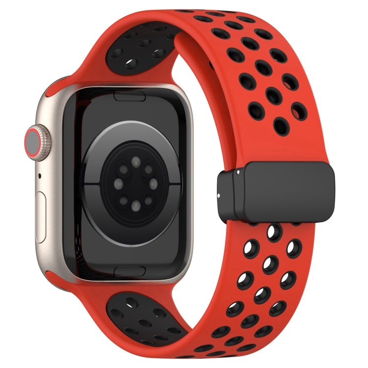 For Apple Watch 7 41mm Magnetic Buckle Silicone Watch Band(Red Black) - Watch Bands by buy2fix | Online Shopping UK | buy2fix