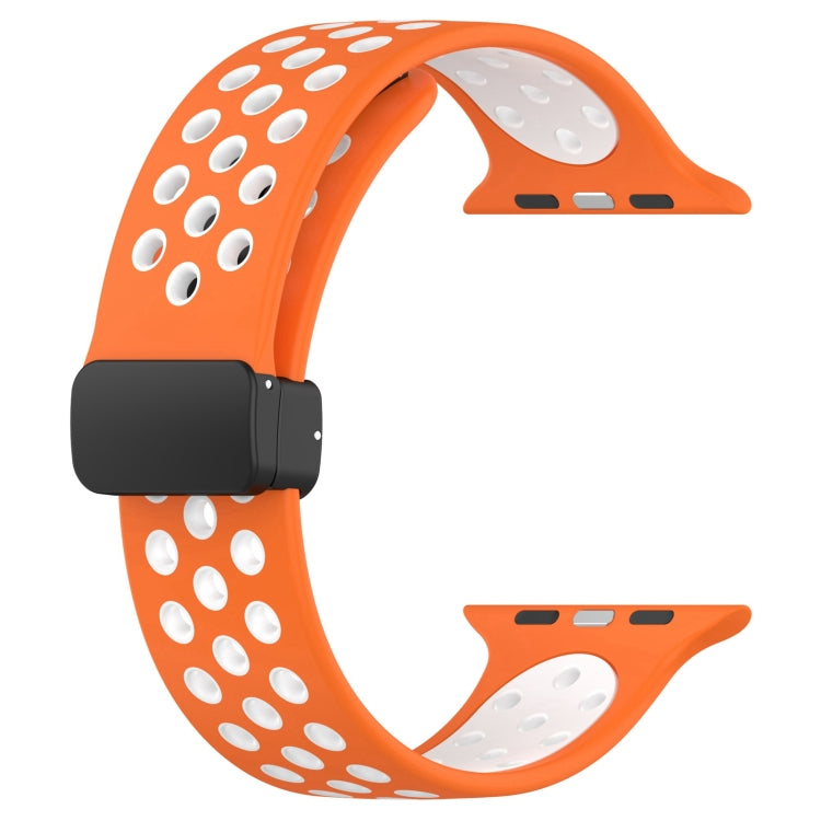 For Apple Watch 4 44mm Magnetic Buckle Silicone Watch Band(Orange White) - Watch Bands by buy2fix | Online Shopping UK | buy2fix