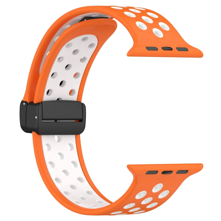 For Apple Watch 4 44mm Magnetic Buckle Silicone Watch Band(Orange White) - Watch Bands by buy2fix | Online Shopping UK | buy2fix