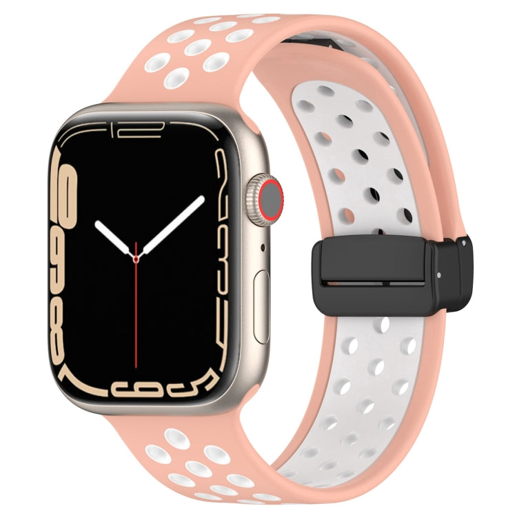 For Apple Watch 2 42mm Magnetic Buckle Silicone Watch Band(Pink White) - Watch Bands by buy2fix | Online Shopping UK | buy2fix