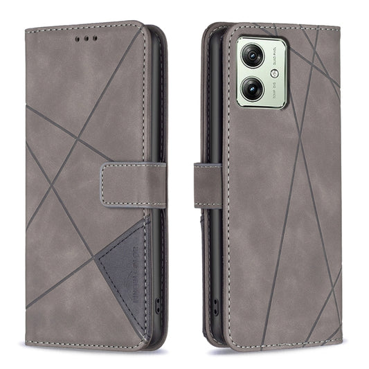 For Motorola Moto G54 5G EU Edition Magnetic Buckle Rhombus Texture Leather Phone Case(Grey) - Motorola Cases by buy2fix | Online Shopping UK | buy2fix