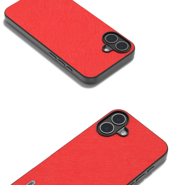 For iPhone 16 ABEEL Cross Texture Genuine Leather Phone Case(Red) - iPhone 16 Cases by buy2fix | Online Shopping UK | buy2fix