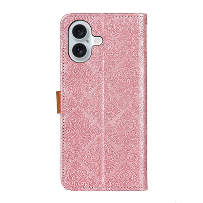 For iPhone 16 European Floral Embossed Leather Phone Case(Pink) - iPhone 16 Cases by buy2fix | Online Shopping UK | buy2fix