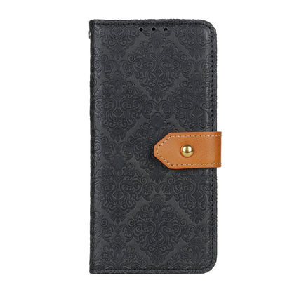 For iPhone 16 European Floral Embossed Leather Phone Case(Black) - iPhone 16 Cases by buy2fix | Online Shopping UK | buy2fix