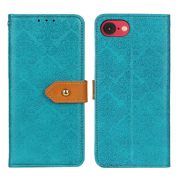 For iPhone 16e European Floral Embossed Leather Phone Case(Blue) - iPhone 16e Cases by buy2fix | Online Shopping UK | buy2fix