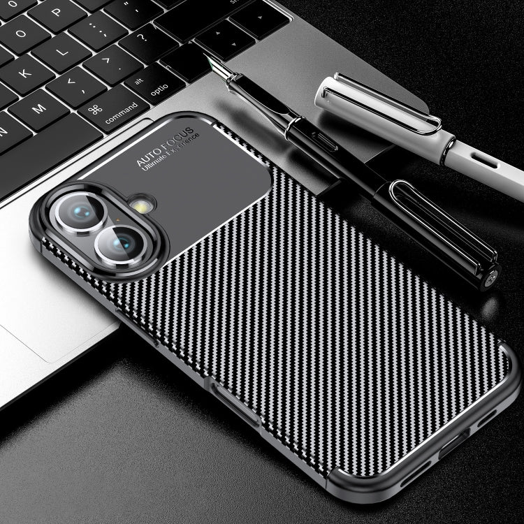 For iPhone 16 Plus Carbon Fiber Texture Shockproof TPU Phone Case(Black) - iPhone 16 Plus Cases by buy2fix | Online Shopping UK | buy2fix