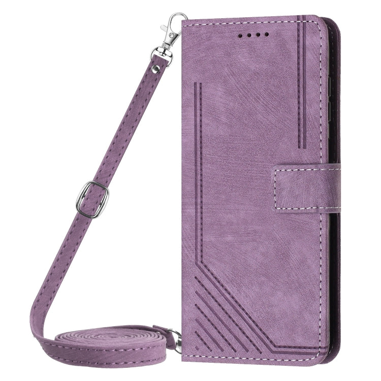 For Infinix Hot 40i Skin Feel Stripe Pattern Leather Phone Case with Lanyard(Purple) - Infinix Cases by buy2fix | Online Shopping UK | buy2fix