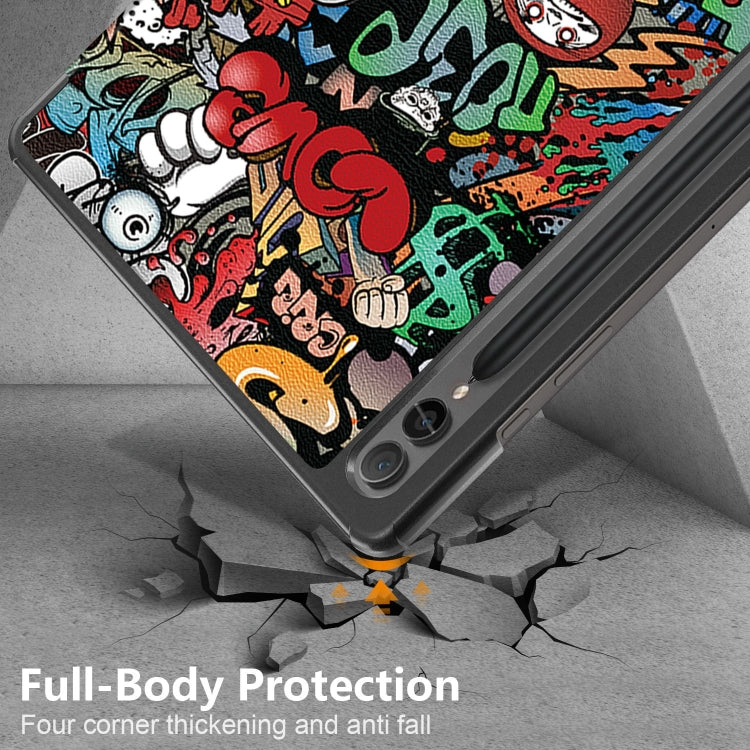 For Samsung Galaxy Tab S9+ Custer Painted 3-Fold Holder Smart Leather Tablet Case(Graffiti) - Galaxy Tab S9+ Cases by buy2fix | Online Shopping UK | buy2fix