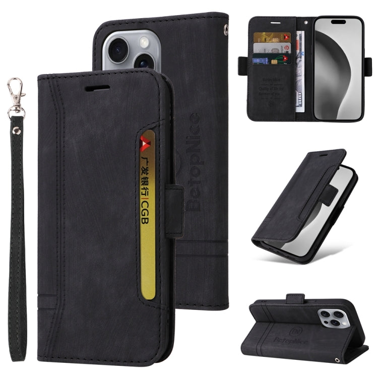 For iPhone 16 Pro Max BETOPNICE Dual-side Buckle Leather Phone Case(Black) - iPhone 16 Pro Max Cases by BETOPNICE | Online Shopping UK | buy2fix