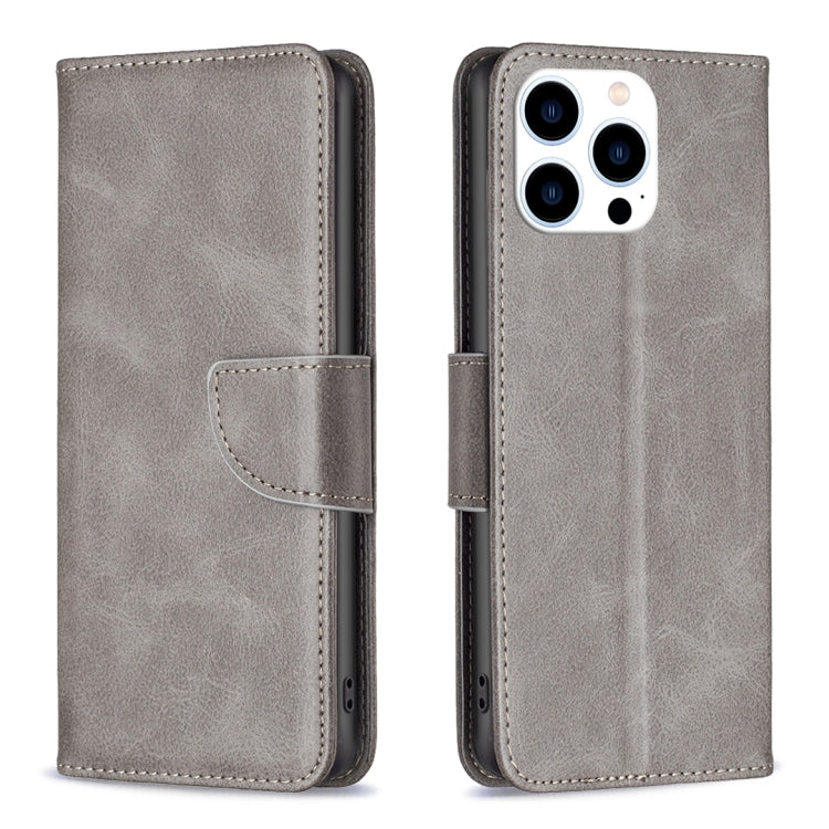 For iPhone 16 Pro Max Lambskin Texture Pure Color Flip Leather Phone Case(Grey) - iPhone 16 Pro Max Cases by buy2fix | Online Shopping UK | buy2fix