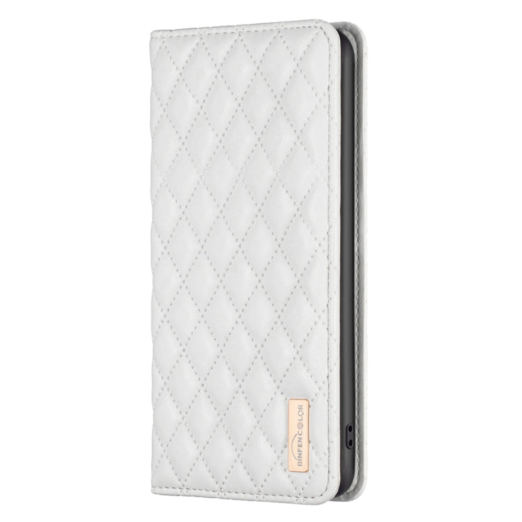 For iPhone 16 Plus Diamond Lattice Magnetic Leather Flip Phone Case(White) - iPhone 16 Plus Cases by buy2fix | Online Shopping UK | buy2fix