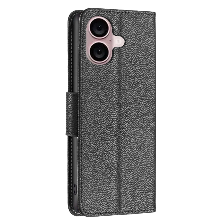 For iPhone 16 Plus Litchi Texture Pure Color Flip Leather Phone Case(Black) - iPhone 16 Plus Cases by buy2fix | Online Shopping UK | buy2fix