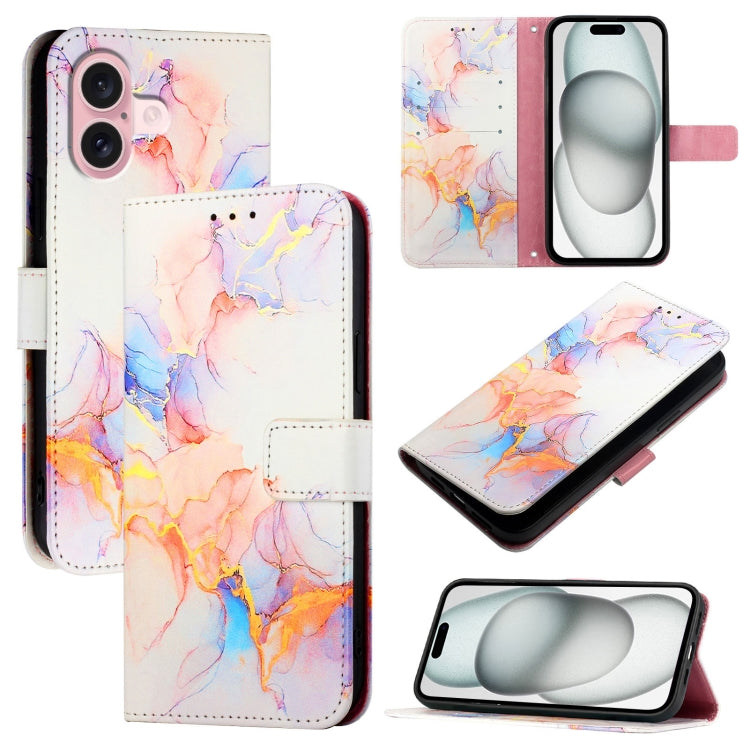 For iPhone 16 PT003 Marble Pattern Flip Leather Phone Case(Galaxy Marble White LS004) - iPhone 16 Cases by buy2fix | Online Shopping UK | buy2fix