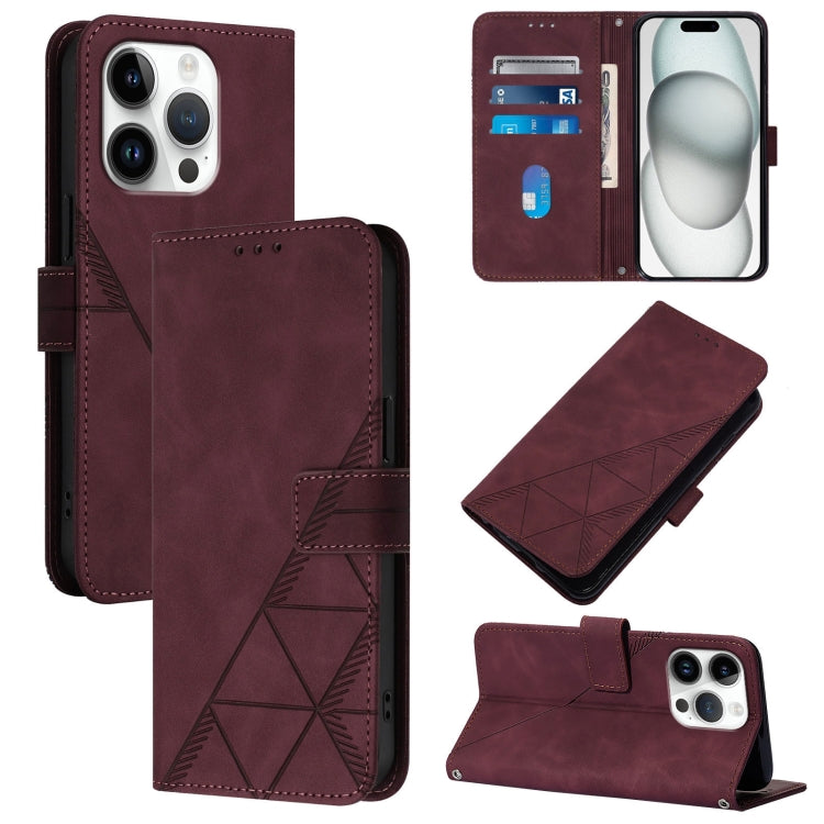 For iPhone 16 Pro Crossbody 3D Embossed Flip Leather Phone Case(Wine Red) - iPhone 16 Pro Cases by buy2fix | Online Shopping UK | buy2fix