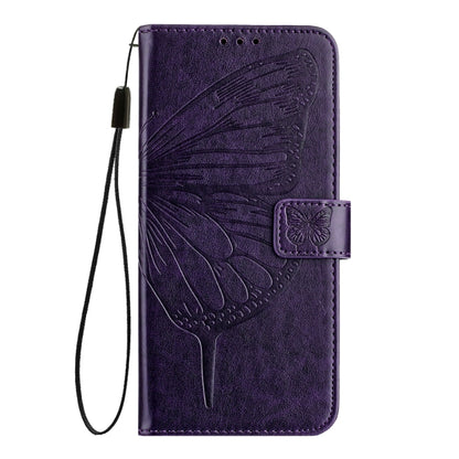 For iPhone 16 Pro Embossed Butterfly Leather Phone Case(Dark Purple) - iPhone 16 Pro Cases by buy2fix | Online Shopping UK | buy2fix