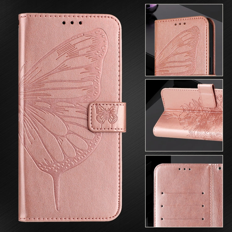 For iPhone 16 Pro Embossed Butterfly Leather Phone Case(Rose Gold) - iPhone 16 Pro Cases by buy2fix | Online Shopping UK | buy2fix