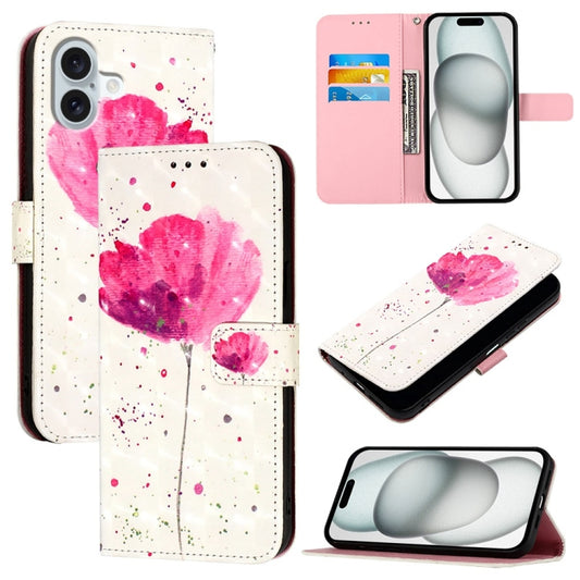 For iPhone 16 Plus 3D Painting Horizontal Flip Leather Phone Case(Flower) - iPhone 16 Plus Cases by buy2fix | Online Shopping UK | buy2fix