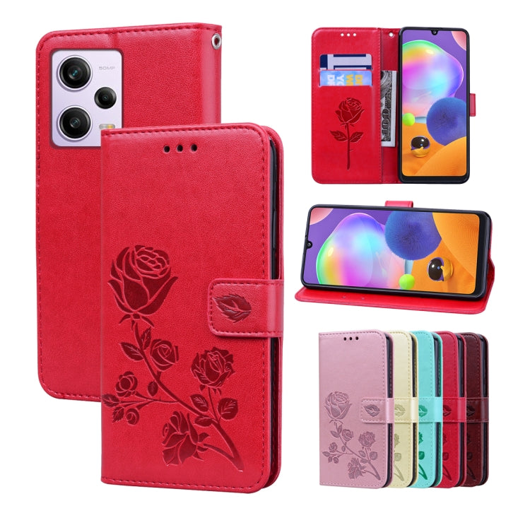 For Xiaomi Redmi Note 12 5G Global/Poco X5 Rose Embossed Flip PU Leather Phone Case(Red) - Xiaomi Cases by buy2fix | Online Shopping UK | buy2fix