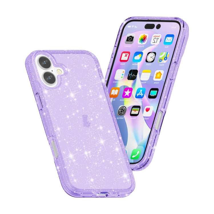 For iPhone 16 Shockproof Terminator Glitter Powder Phone Case(Purple) - iPhone 16 Cases by buy2fix | Online Shopping UK | buy2fix