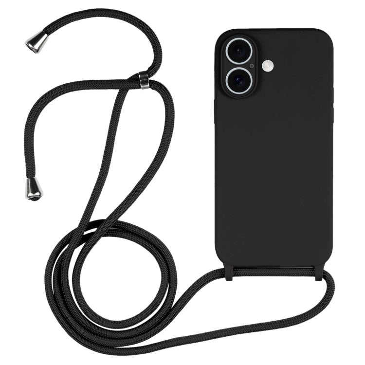 For iPhone 16 Crossbody Lanyard Liquid Silicone Case(Black) - iPhone 16 Cases by buy2fix | Online Shopping UK | buy2fix