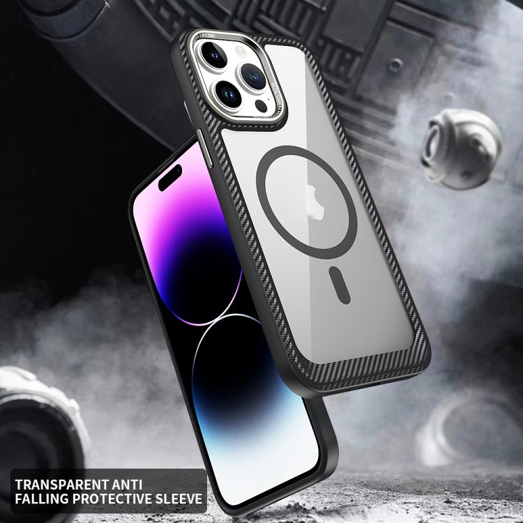 For iPhone 11 Pro Max MagSafe Carbon Fiber Transparent Back Panel Phone Case(Black) - iPhone 11 Pro Max Cases by buy2fix | Online Shopping UK | buy2fix